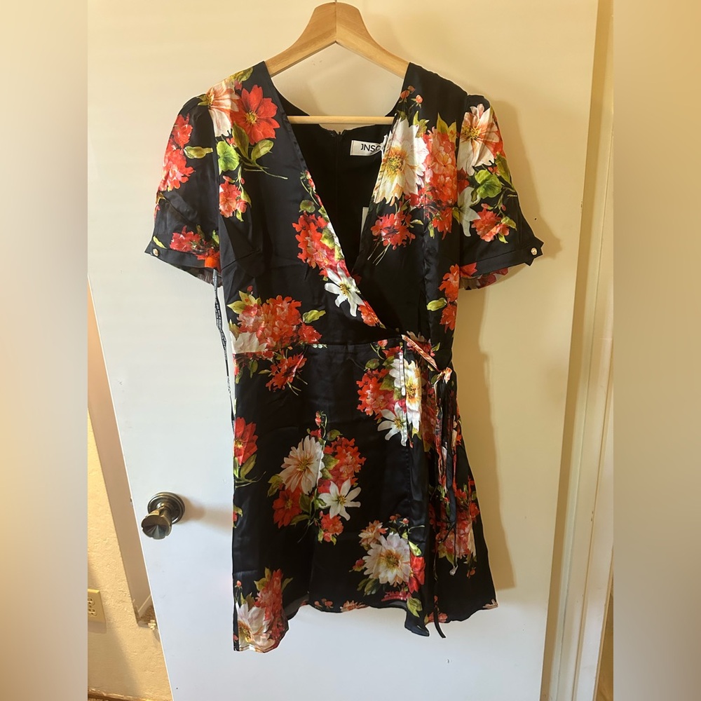 Vibrant Floral Mini Dress - Black and Red